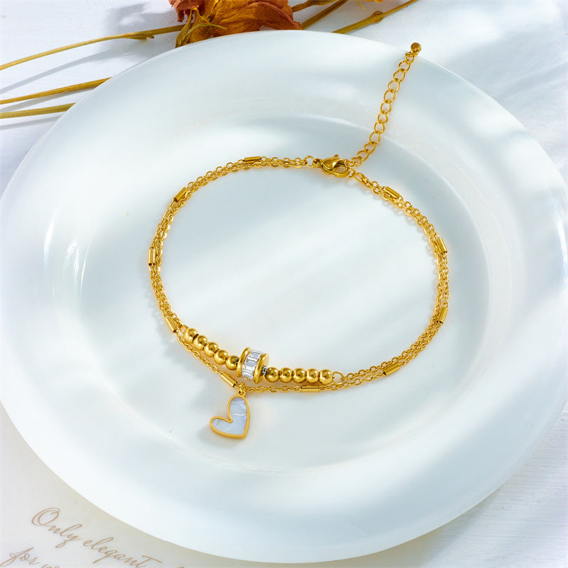 Fashion Jewelry Multi-layer Twin Love Pendant Parts Chain Anklet